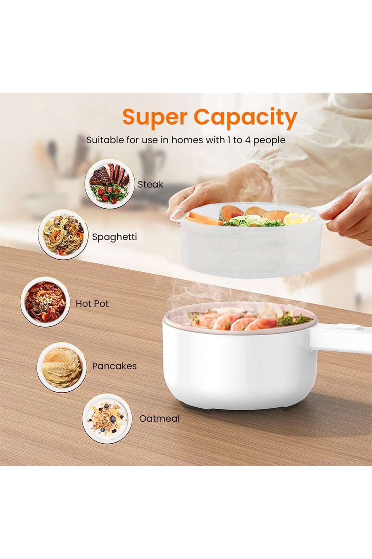 KRAWN 1.8L Electric Cooker 700W Rice & Steamer Cooking Pot for Soup, Noodles Steaming Food, KW-17711
