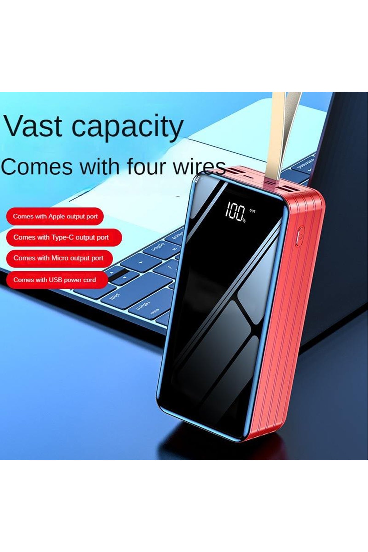 DENX DX416 30,000mAh Power Bank with Built-in Cables