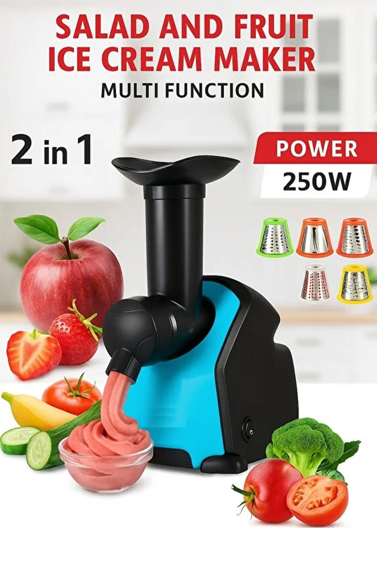 250W 2-in-1 Frozen Fruit Dessert Maker & Vegetable Slicer