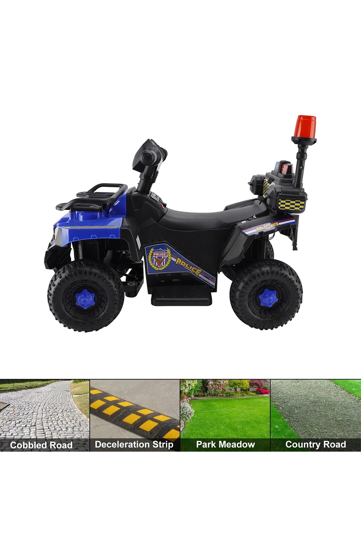 6V Kids Rechargeable Electric Ride On ATV Police Quad Bike LED Lights, MP3, USB, Siren Light, BC1180