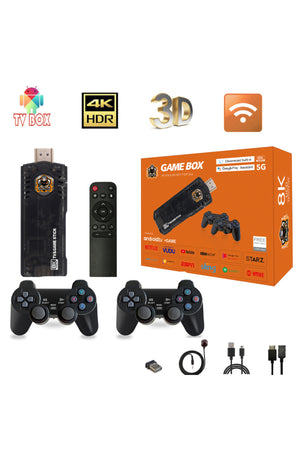 8K Ultra HD Android TV & Game Stick – Dual Wireless Controllers, Mini Smart Gaming Console