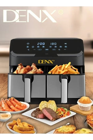 Versatile Stainless Steel Dual Air Fryer, 4L + 4L Capacity, 2 Cooking Zones