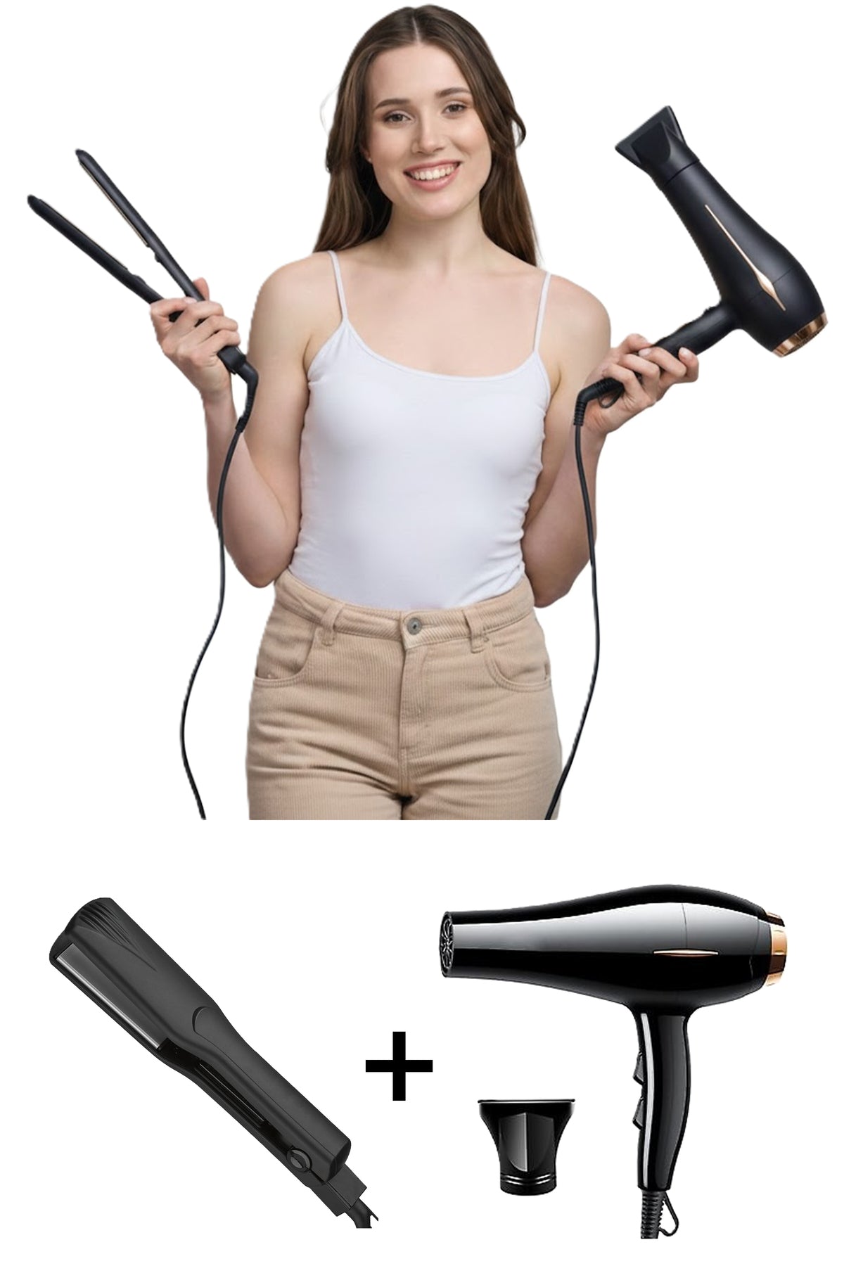 JAWAY 2 In 1 Hair Dryer & Straightener Set, Blow Dryer & Flat Iron Hair Styling Set for Women JAW-91