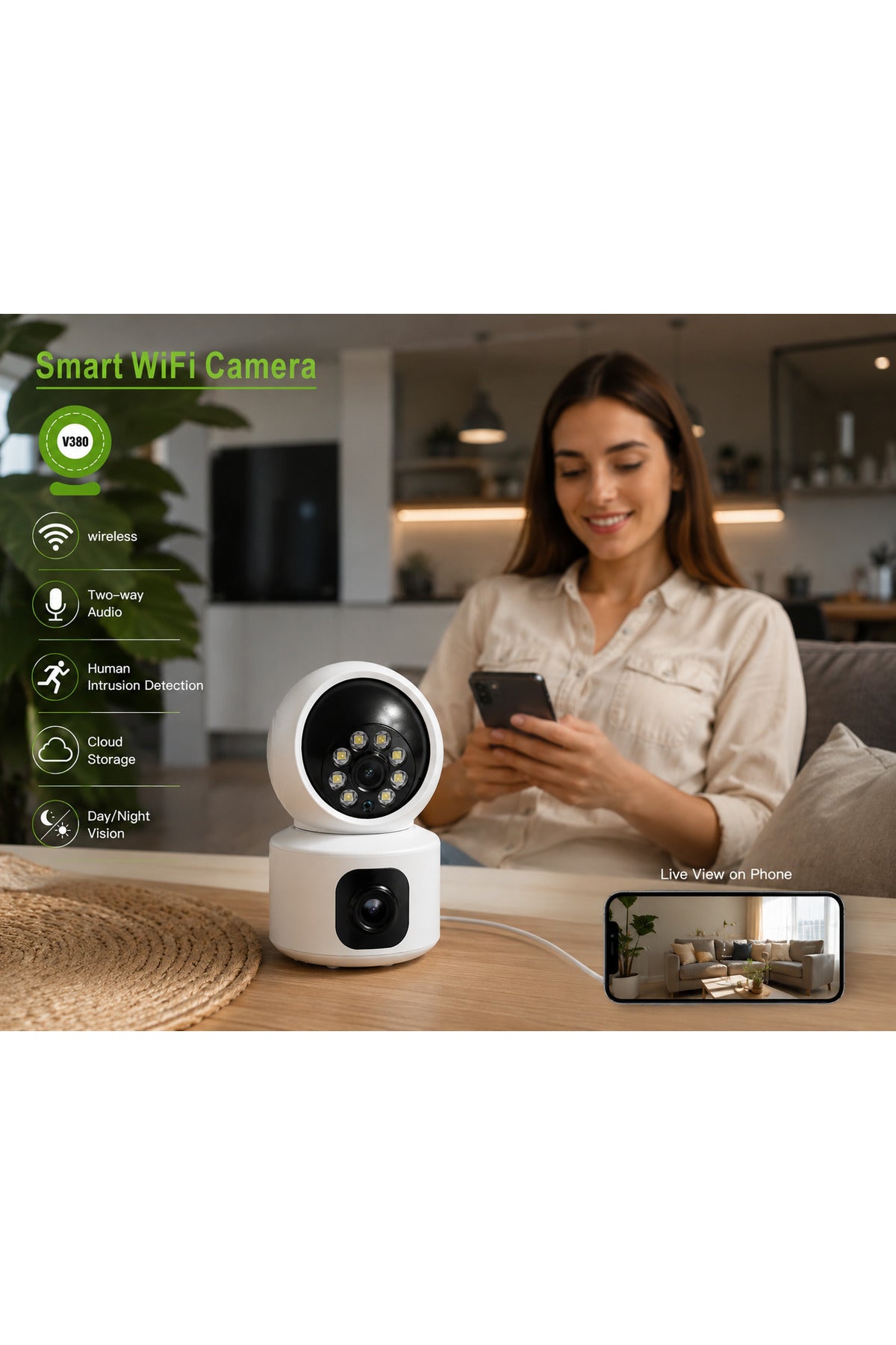 V380 Pro Dual-Lens 2MP Smart WiFi Indoor Camera with Pan, Tilt and Two-Way Audio