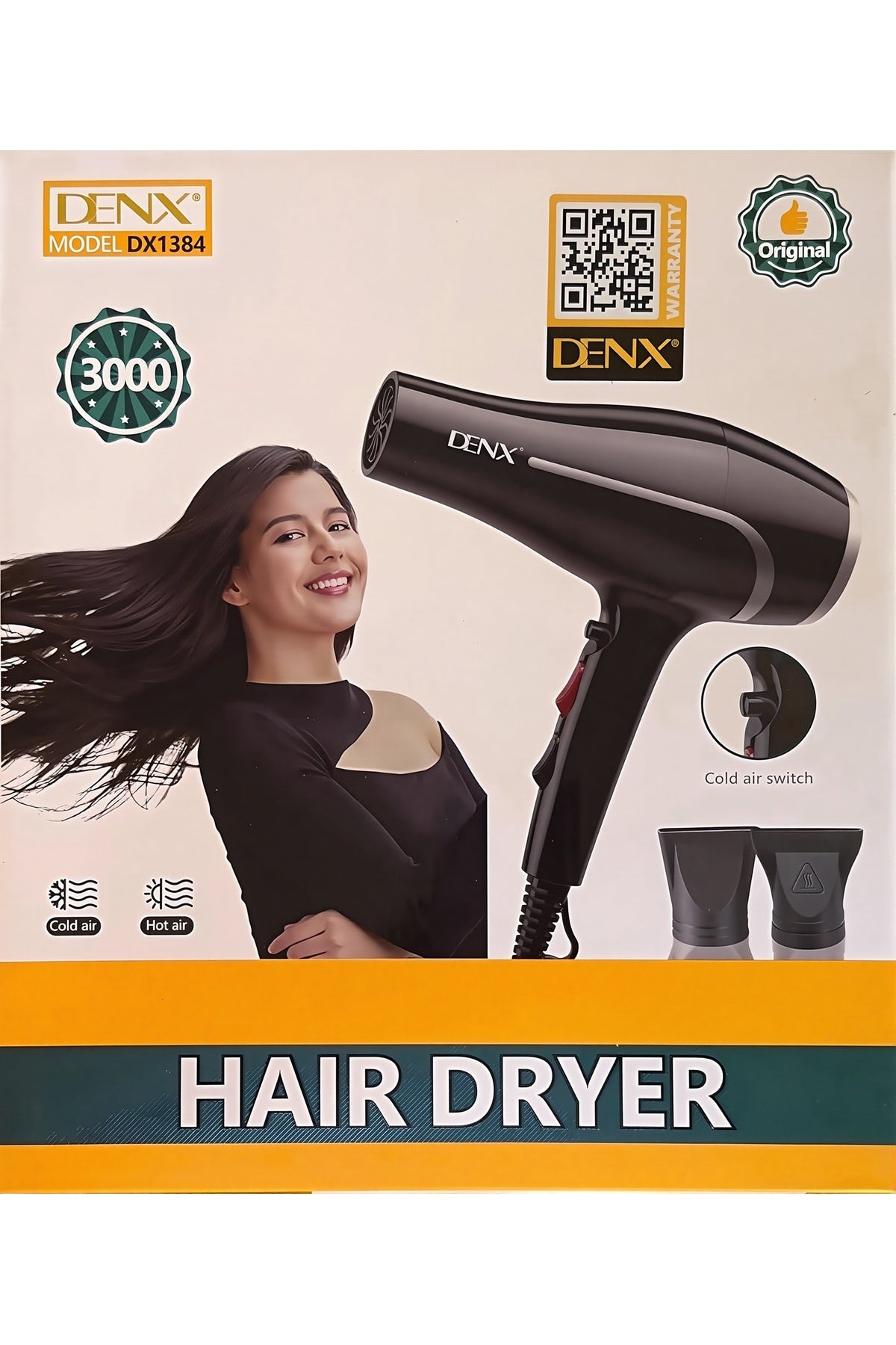 DENX Professional Hair Dryer 3000W Fast Drying Blow Dryer with Hot & Cold Settings, DX1384