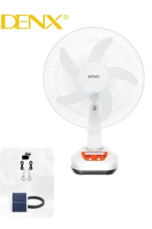 DENX 16-Inch Rechargeable Solar Table Fan With Solar Panel & 2 LED Bulbs, Portable Desk Fan, DX2615