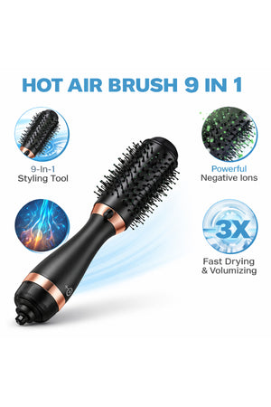 HB Professional 9-in-1 Hot Air Brush Hair Styler – Multi-Functional Hair Dryer Brush HB-5500