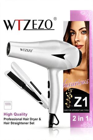WTZEZO 2 in 1 Hair Dryer and Hair Straightener Set, Blow Dryer + Flat Iron, Hair Styling Kit, Z1
