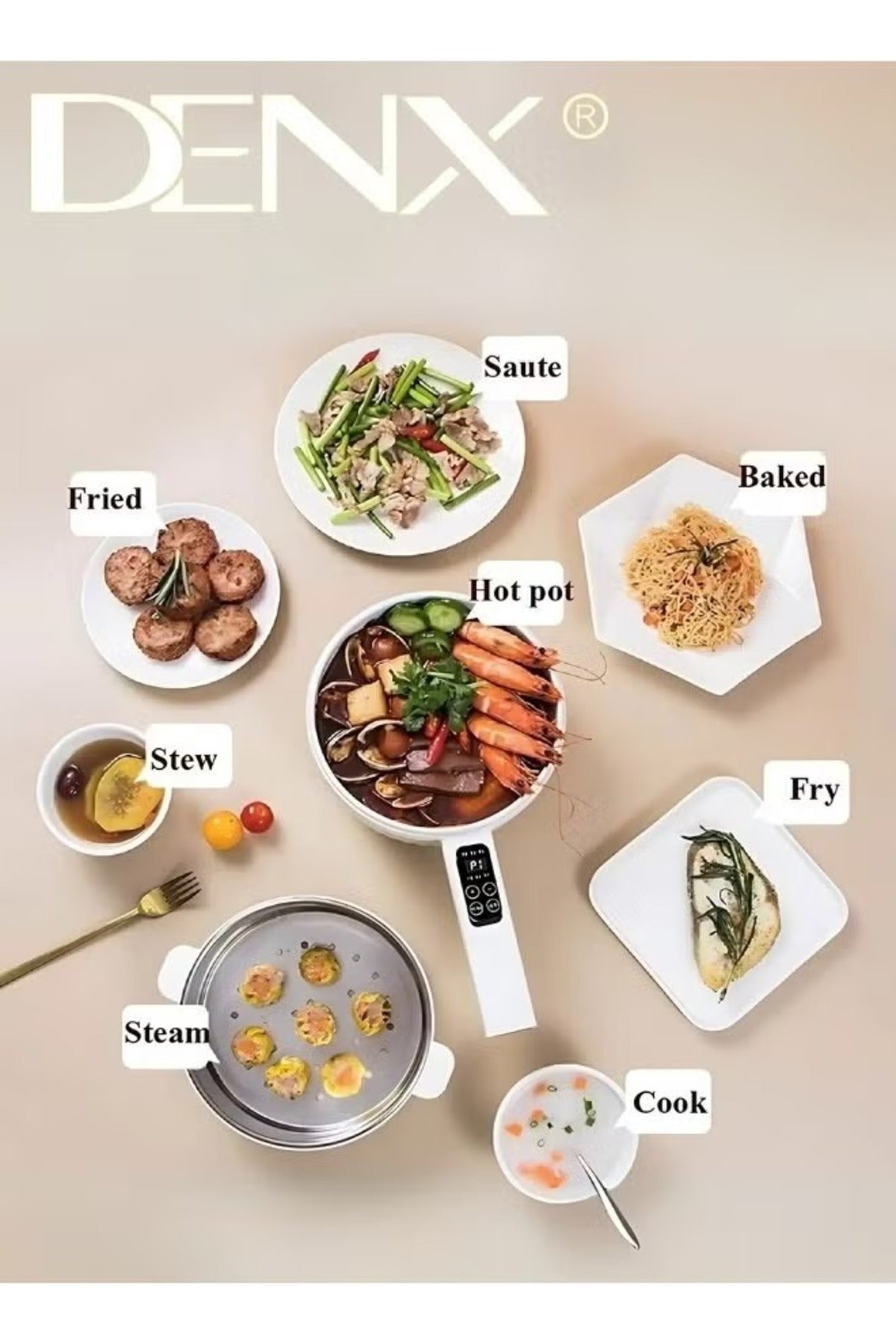 2L Electric Hot Pot with Steamer & Temperature Control, Non-Stick Multi-Use Cooker, DX1769