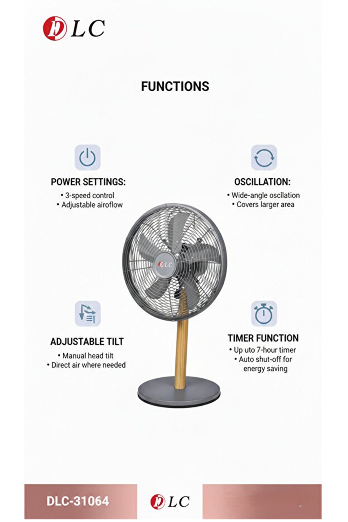 DLC 12-Inch Floor & Stand Fan, 3 Speeds 4 Blades Silent Operation, DLC-31062