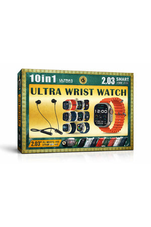 10-in-1 Ultra 3 Wrist Smart Watch, Bluetooth calling smartwatch With 10-in-1 Strap Bundle & Wireless Neck band