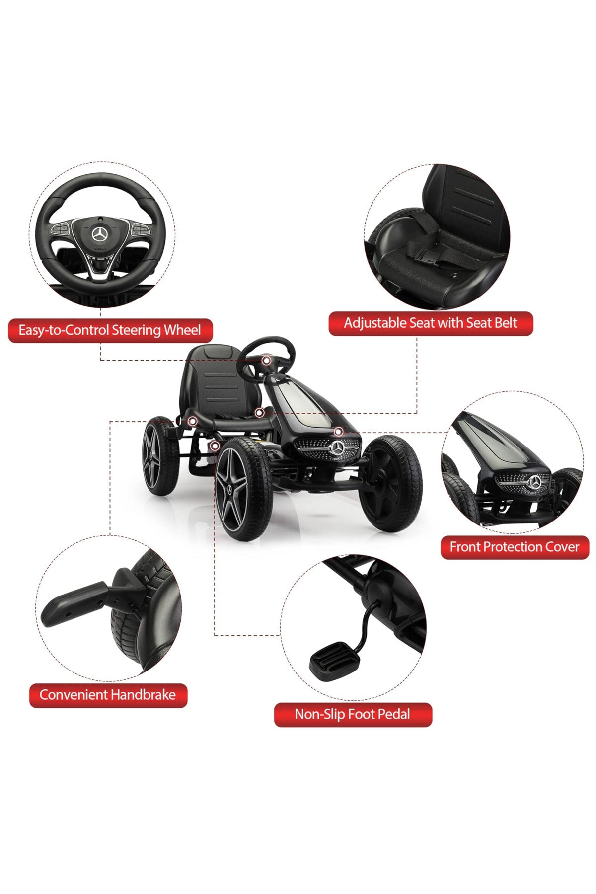 Kids Go Kart Mercedes Benz Licensed Pedal Car for Kids 3-8 Years Manual Ride On Kart P1002