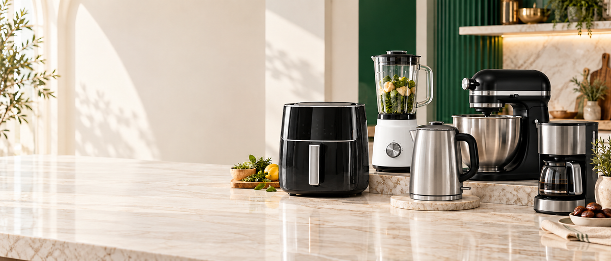 Baytix HOME kitchen appliances in realistic black, white, silver and glass finishes