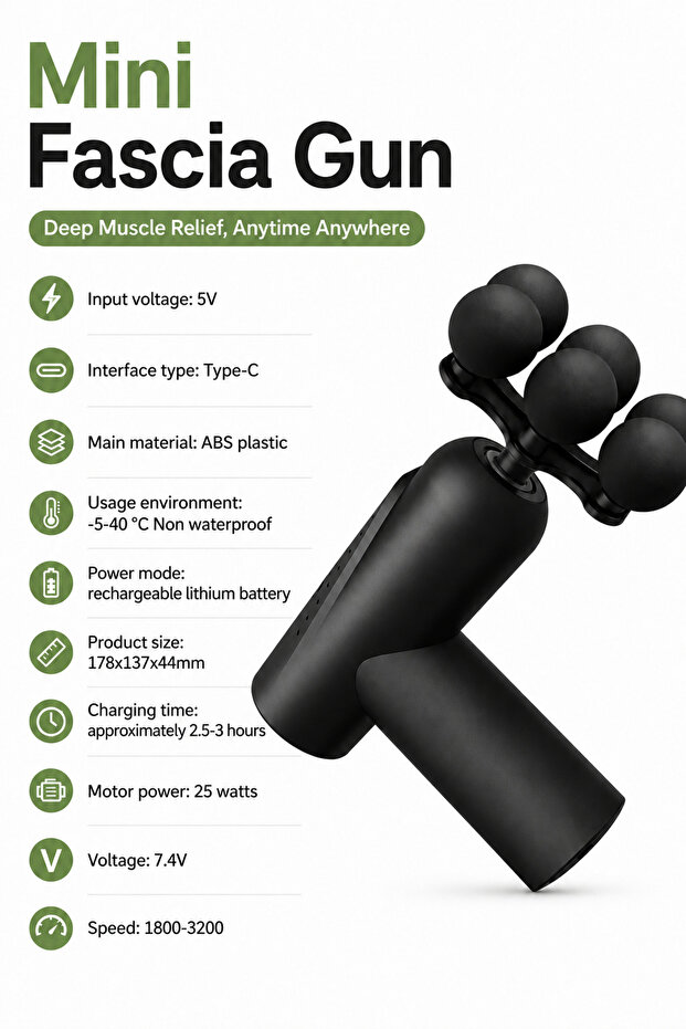 10-in-1 Mini Fascia Massage Gun with 10 Massage Heads, Portable Deep Tissue Muscle Massager, Rechargeable Percussion Massage Gun with 6 Speed Levels for Gym, Fitness & Pain Relief