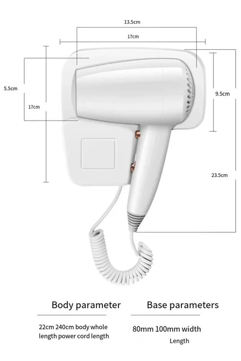 DENX Professional Wall-Mounted Hair Dryer Fast Drying Blow Dryer with Hot & Cold Settings, DX1398