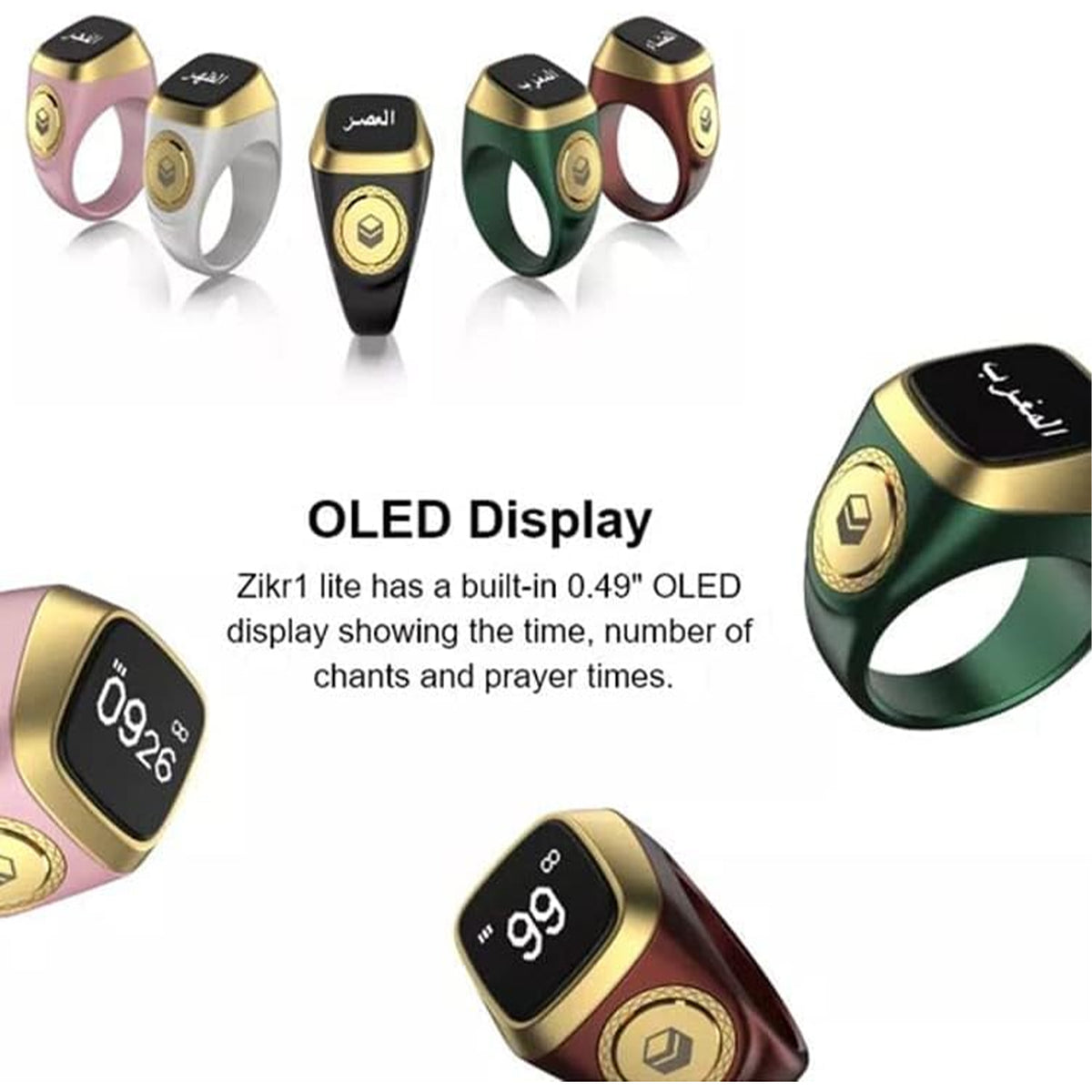 20mm Smart Tasbih Tally Digital Counter Ring, 5 Prayer Time Vibration, Rechargeable Islamic Zikr Ring that links with app, Digital Tasbih for Muslims, Android & iPhone Compatible