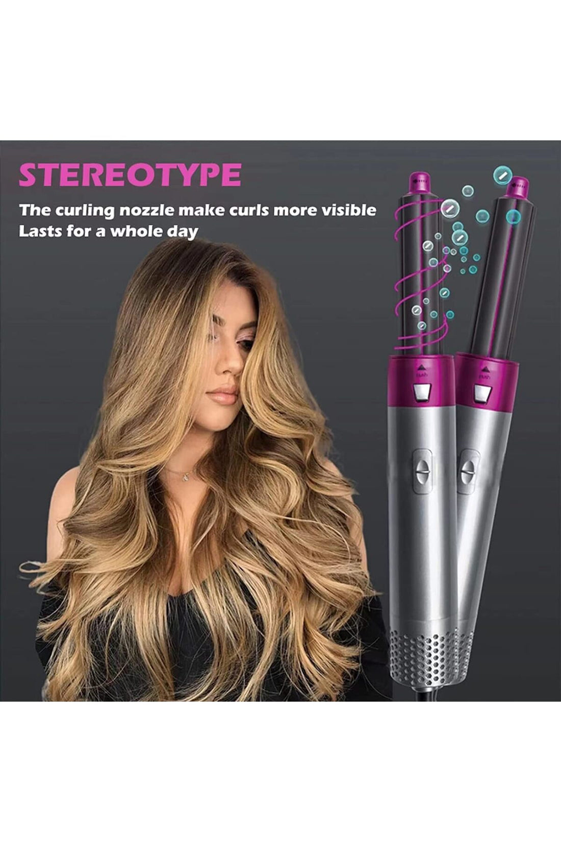 WTZEZO 5-in-1 Hot Air Hair Styler 1000W,Hair Dryer, Curler & Volumizing Brush with 5 Attachments Z14