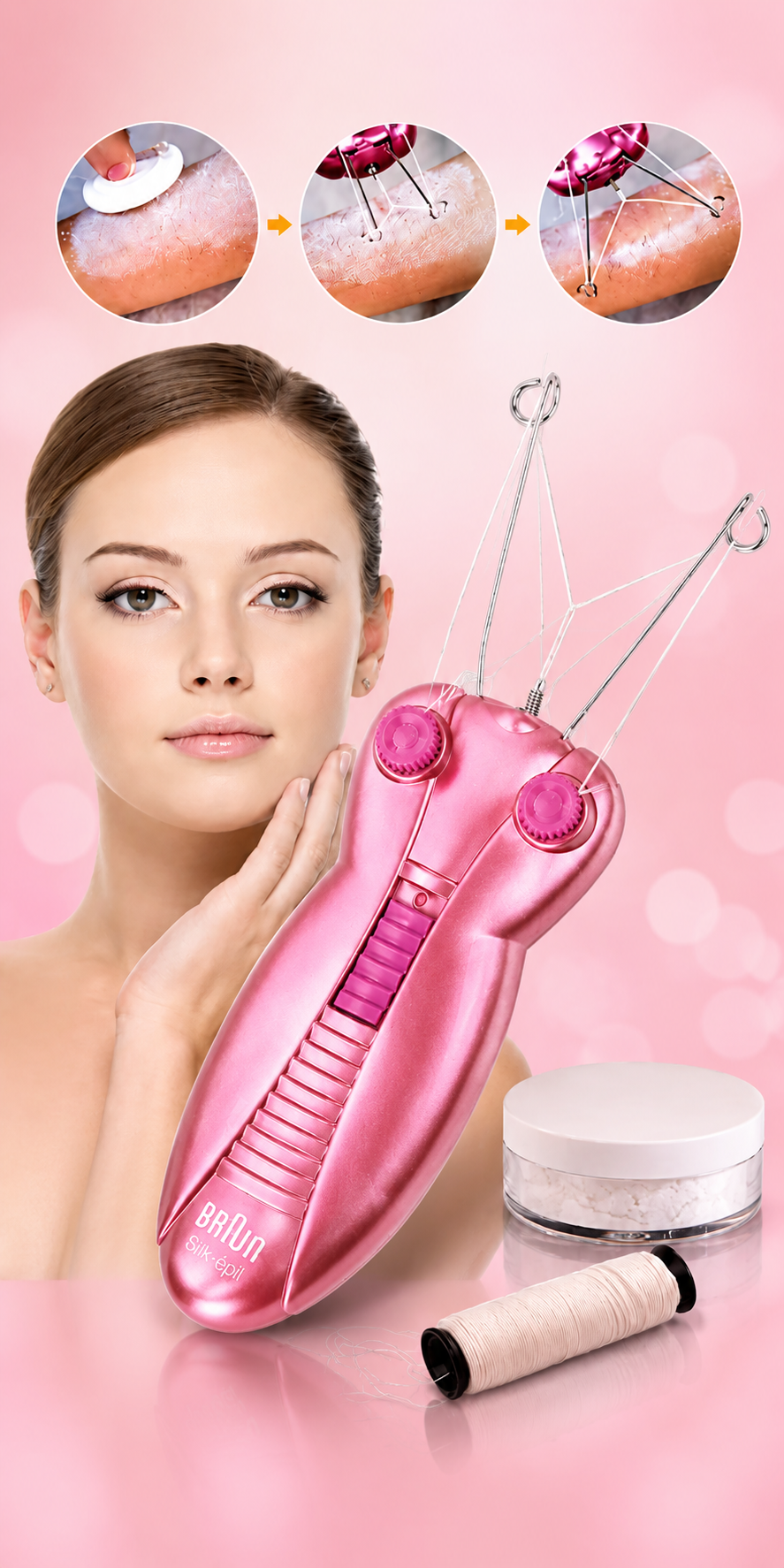 BROWNS Electric Facial Hair Remover Machine & Threading System, Painless Face & Body Epilator, 2777