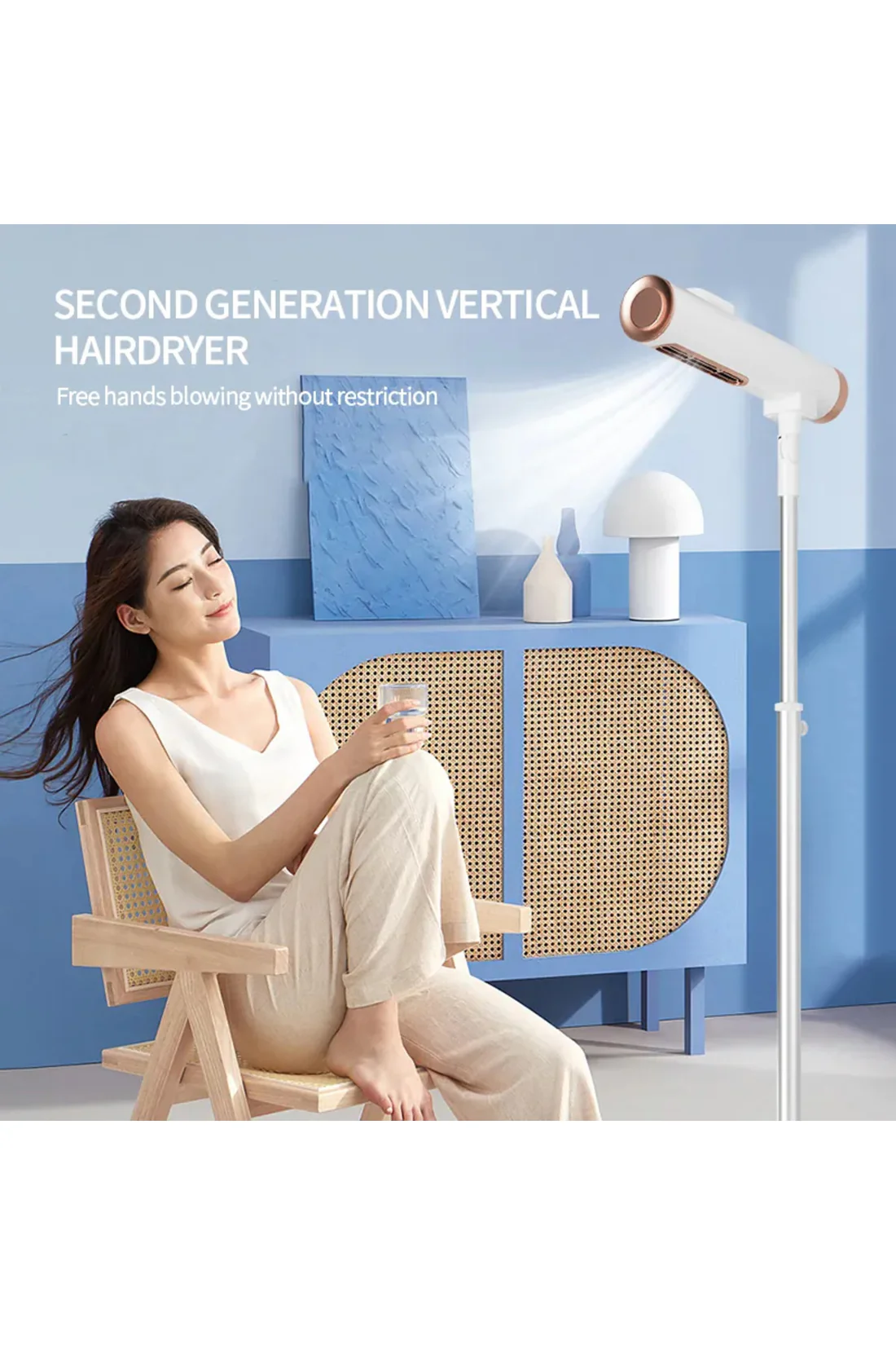 Hands Free Hair Dryer Stand, Ionic Standing Blow Dryer with Adjustable Height, 360° Rotating Head
