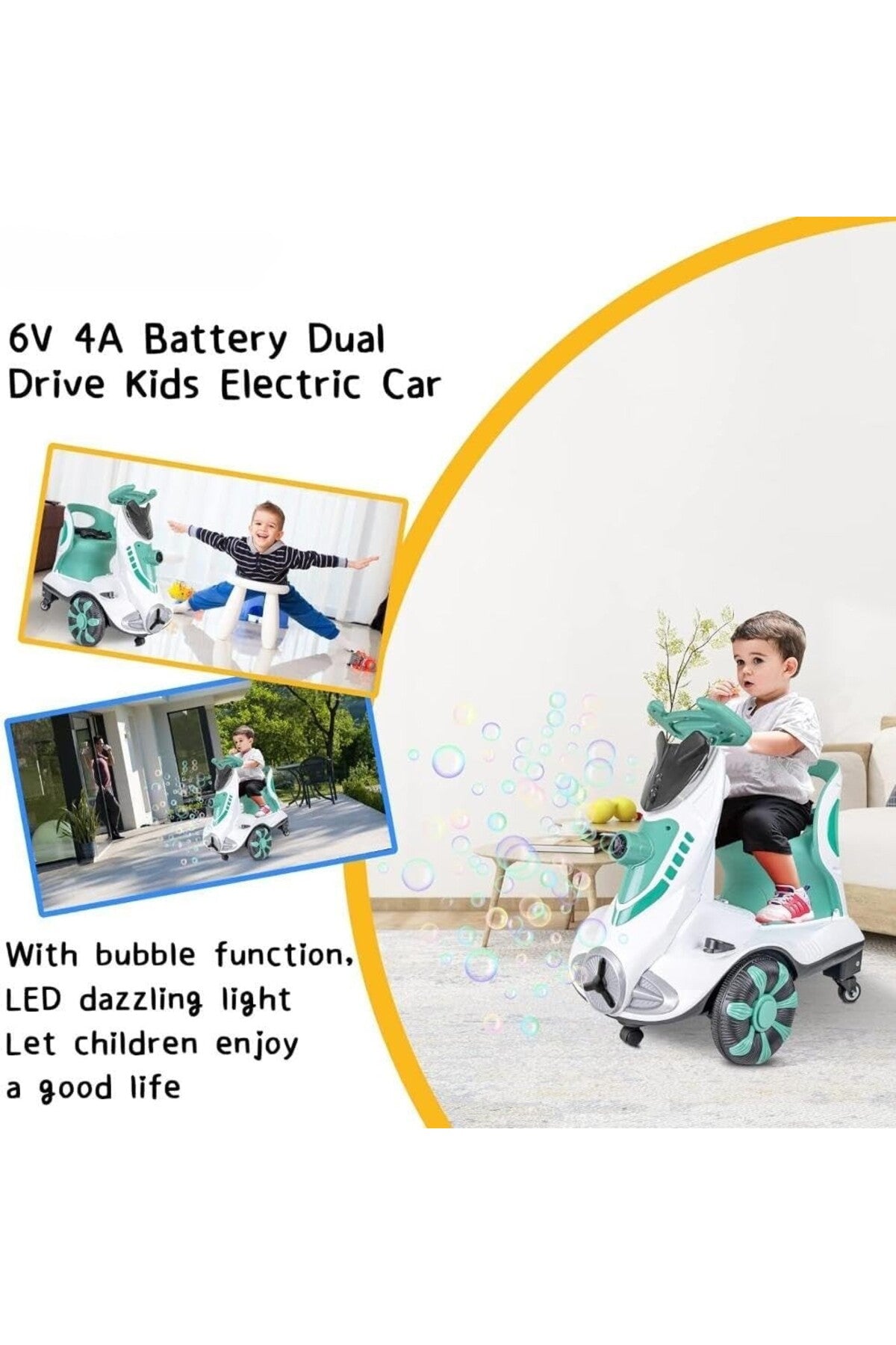 12V Kids Rechargeable Electric Ride On Car with Bubble Machine Remote LED Light MP3 Baby Scooter Car