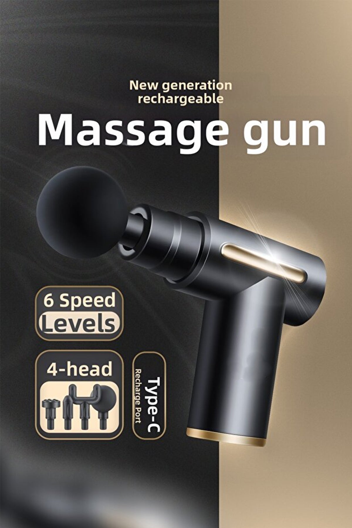 New Generation Rechargeable Massage Gun Athlete Massager 4 Heads