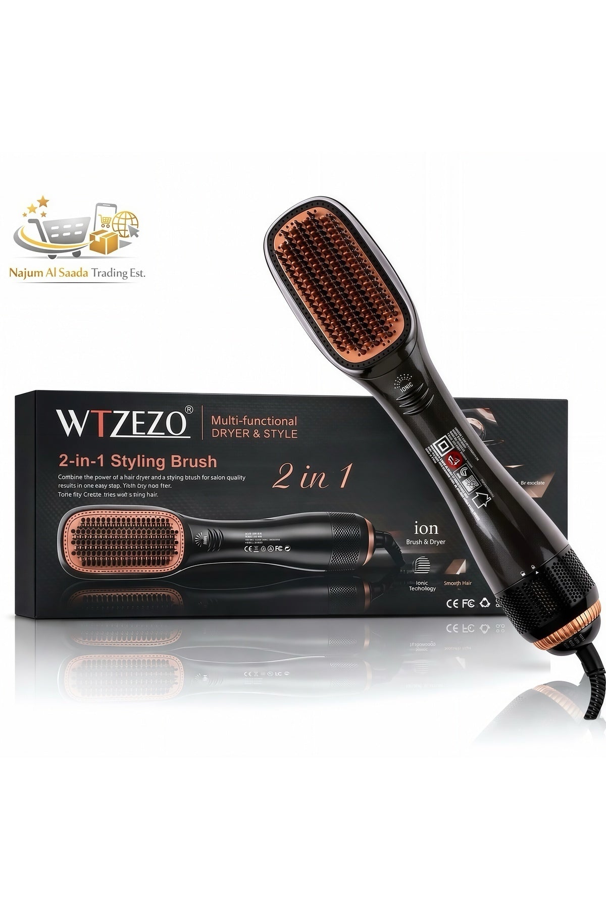 Professional 1200W 2 in 1 Hair Styler, Dryer & Straightener, Hot Air Hair Brush E2