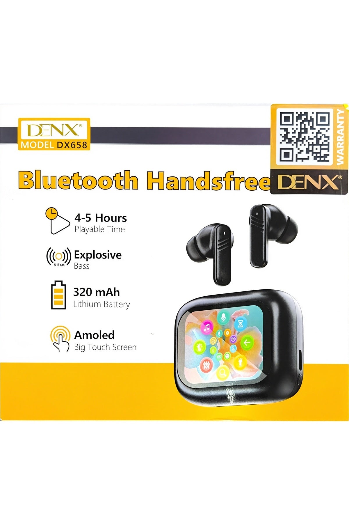 DENX Wireless Earbuds Handsfree, Smart Touch AMOLED Display, Bluetooth 5.4 In-Ear Earphones, DX658