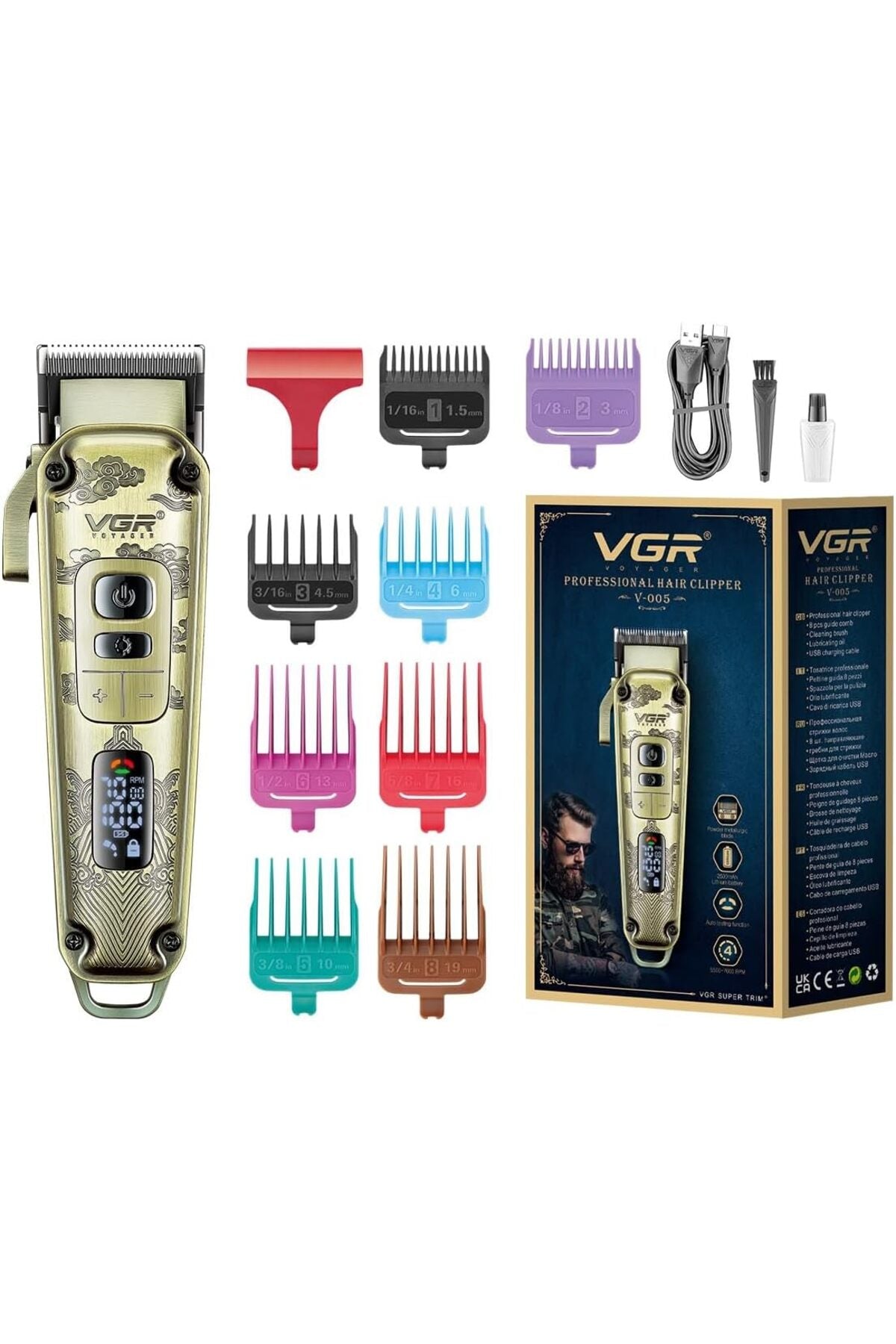Hair clipper with premium metal body - LED display, high-quality blade, 4-speed motor