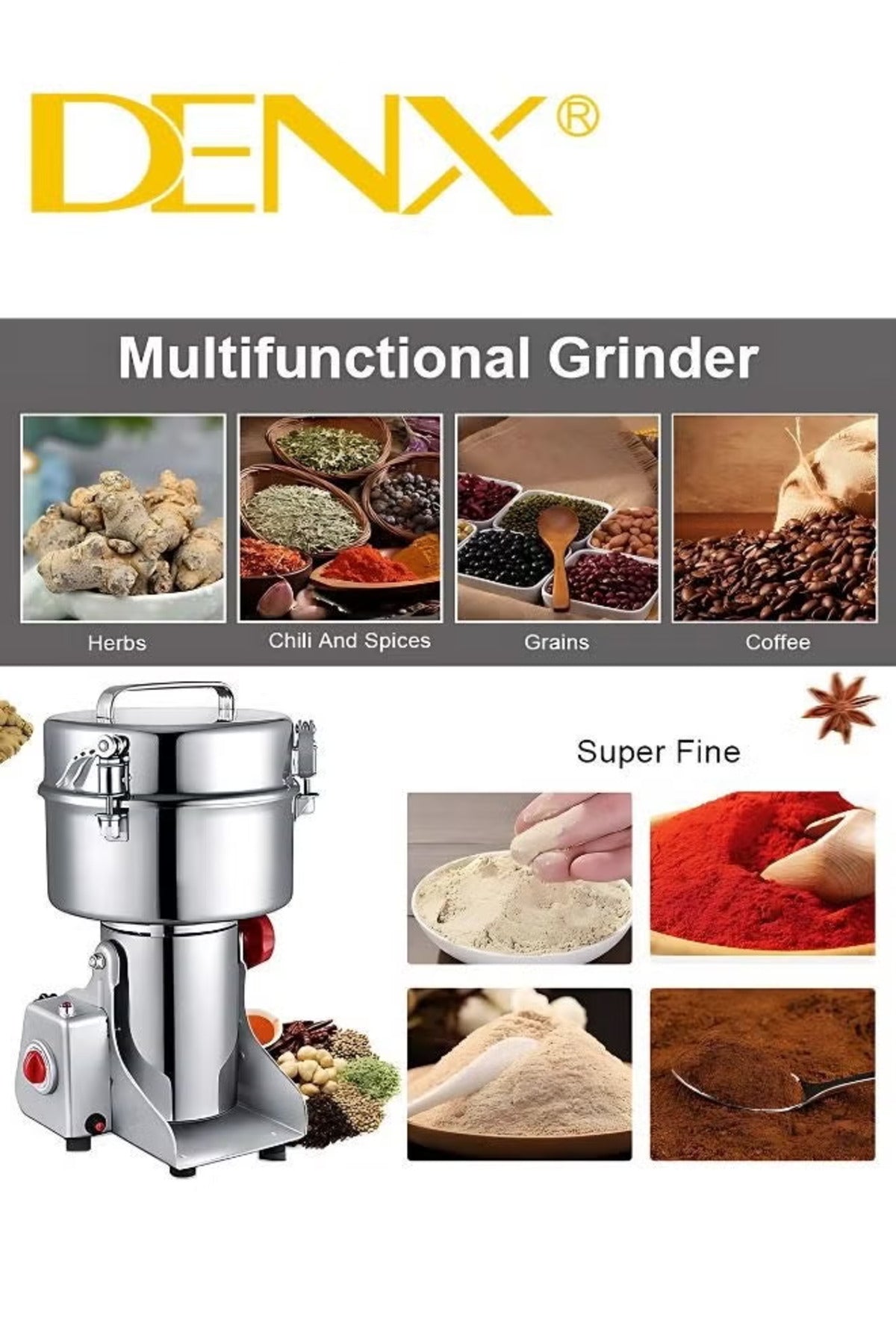 DENX 4500W Electric Coffee Grinder 1200g Using for Grinding Coffee/Beans/Spices/Grains/Nuts, DX3237