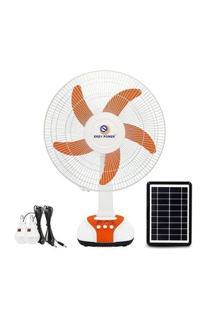 EASY POWER 16-Inch AC/DC Solar Fan with Solar Panel & 2 LED Bulbs, Rechargeable Table Fan, EP-2116A