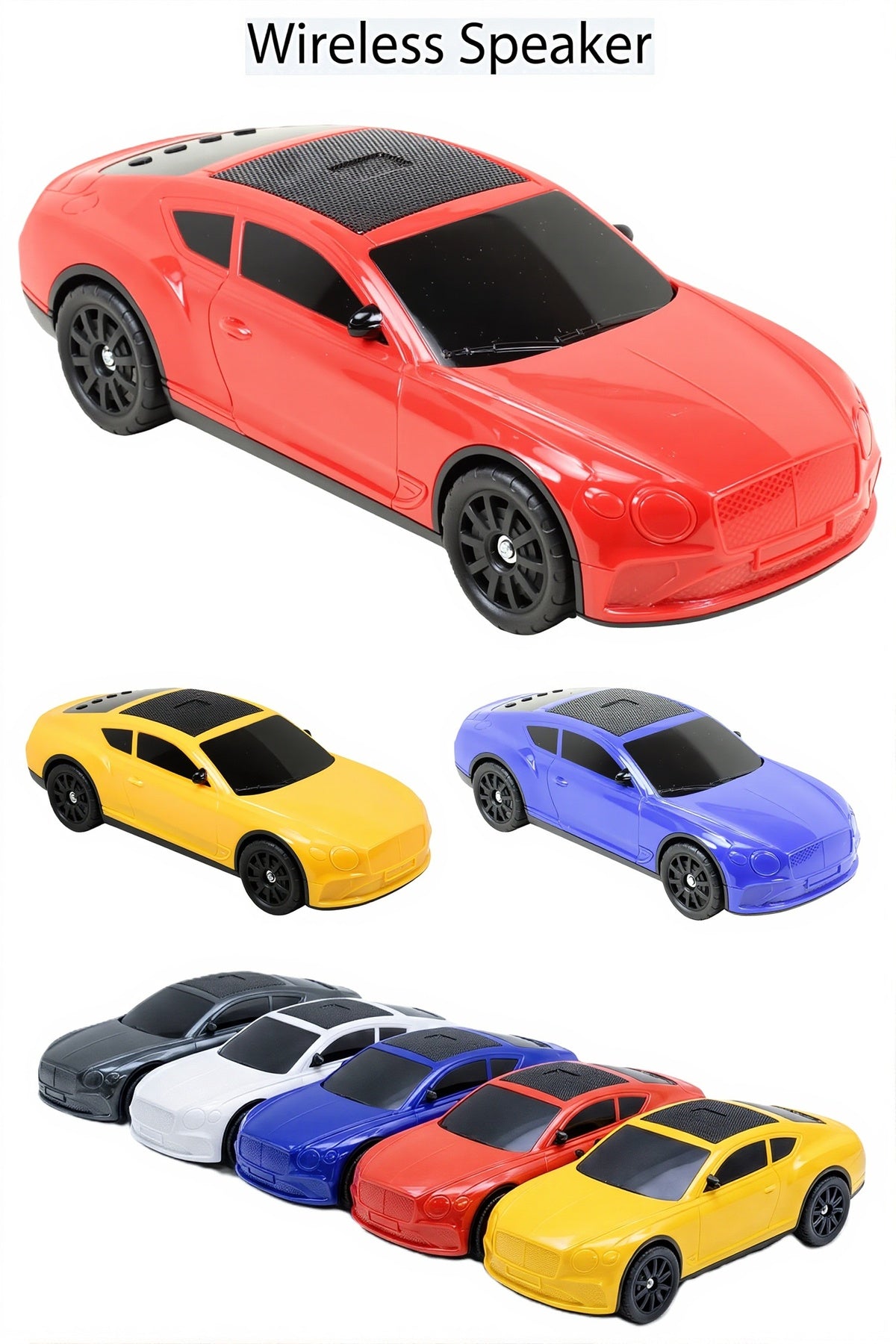 Car Shape Reachargeable Bluetooth Wireless Speaker with RGB LED Lights FM Radio USB/TF/AUX
