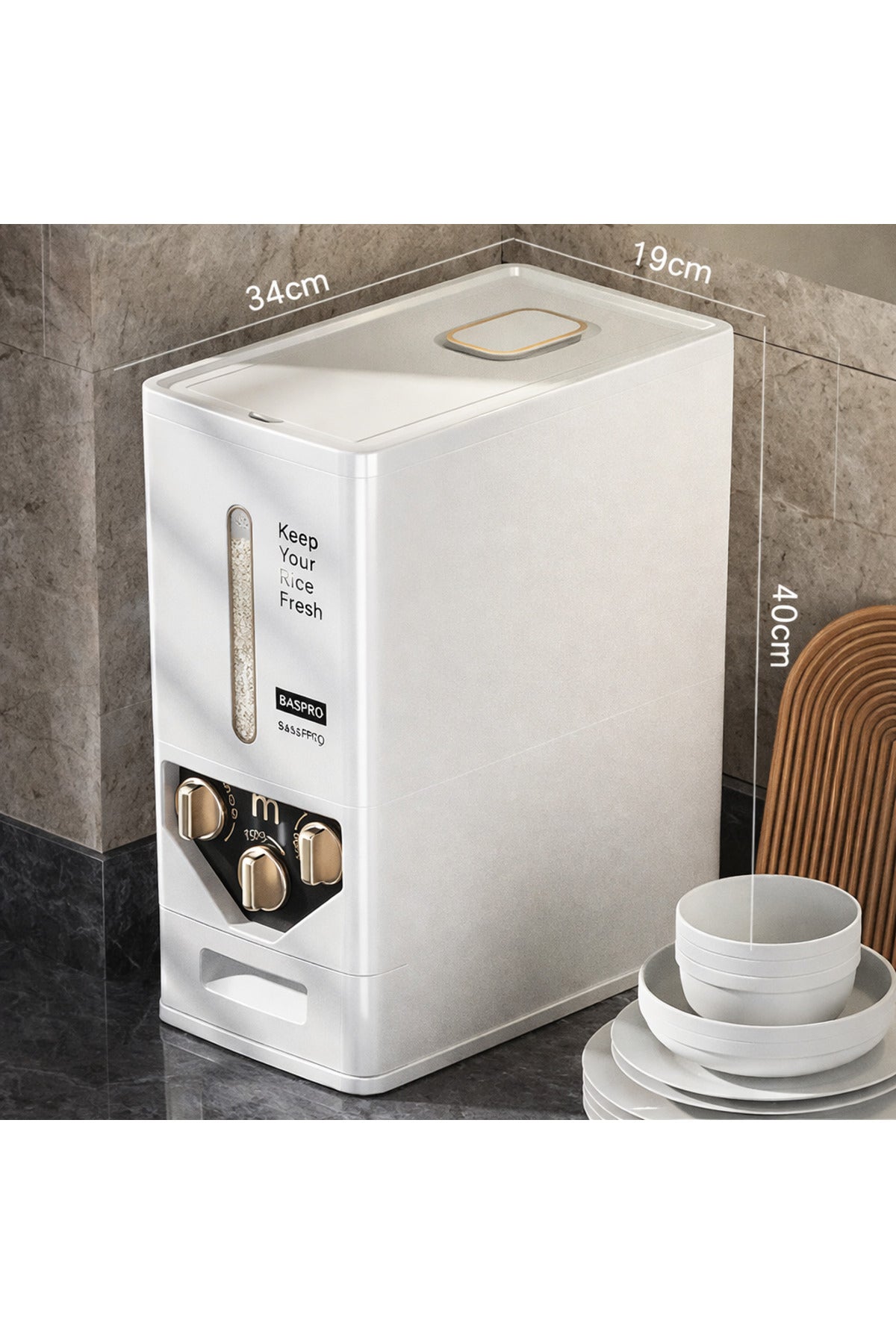 12 KG Rice Dispenser Storage Container with Measuring System Airtight Grain Storage Box