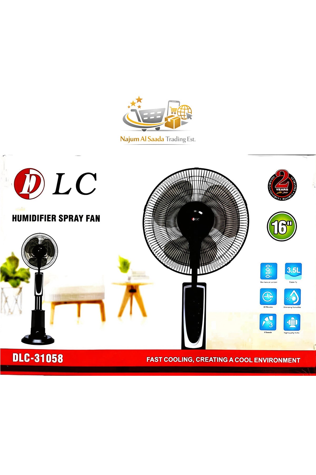 16-Inch Humidifier Spray Fan, 3.5L Water Tank Standing Mist Floor Fan 60 Minutes Timer DLC-31058
