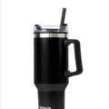 A thermal mug that keeps drinks hot or cold. A 40oz (1.2L) insulated coffee mug. A thermal mug.