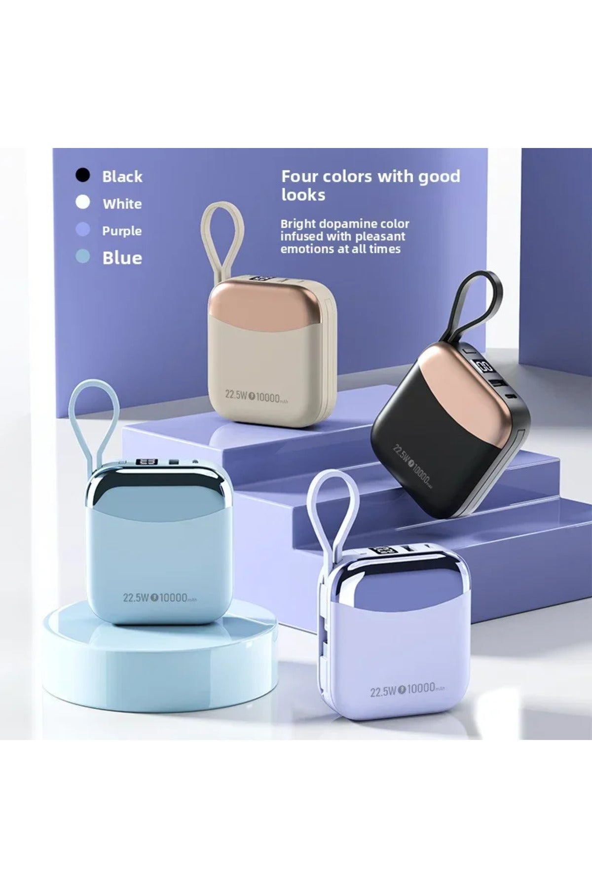 10000mAh Power Bank, 22.5W Fast Charging Output, Portable Charger with Dual USB Output, White/Black/Blue/Purple