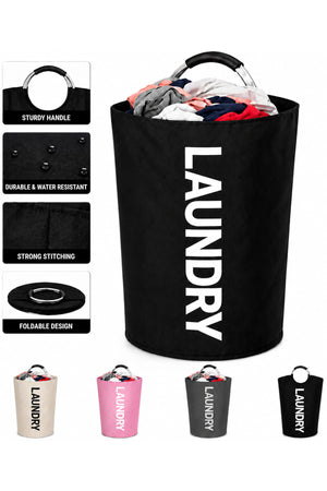 Large Foldable Laundry Basket with Aluminum Comfort Grip Handles Water-Resistant Collapsible Laundry Hamper Heavy Duty Clothe