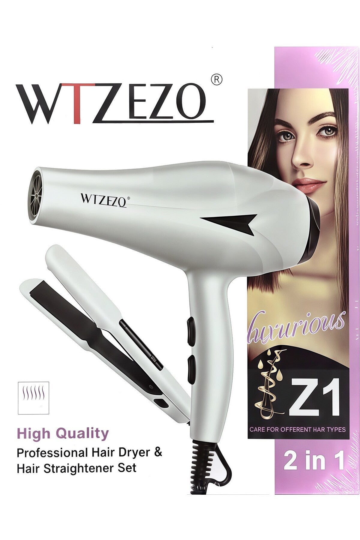 Hair Dryer and Straightener Set 2 in 1, Hair Dryer + Flat Iron, Hair Styling Kit, Z1