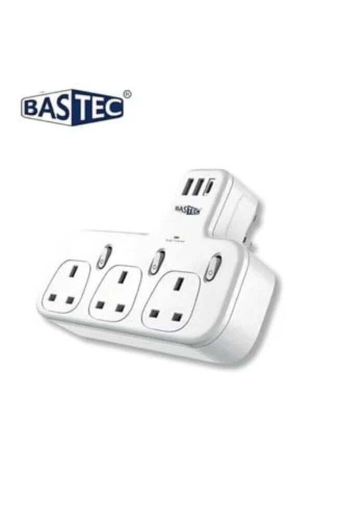 Wall power strip with three 3-pin outlets, two USB ports, and a PD port