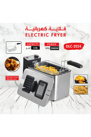 DLC 4L Electric Deep Fryer 2000W Oil Fryer with Basket Temperature Control Glass Window Lid DLC-2024