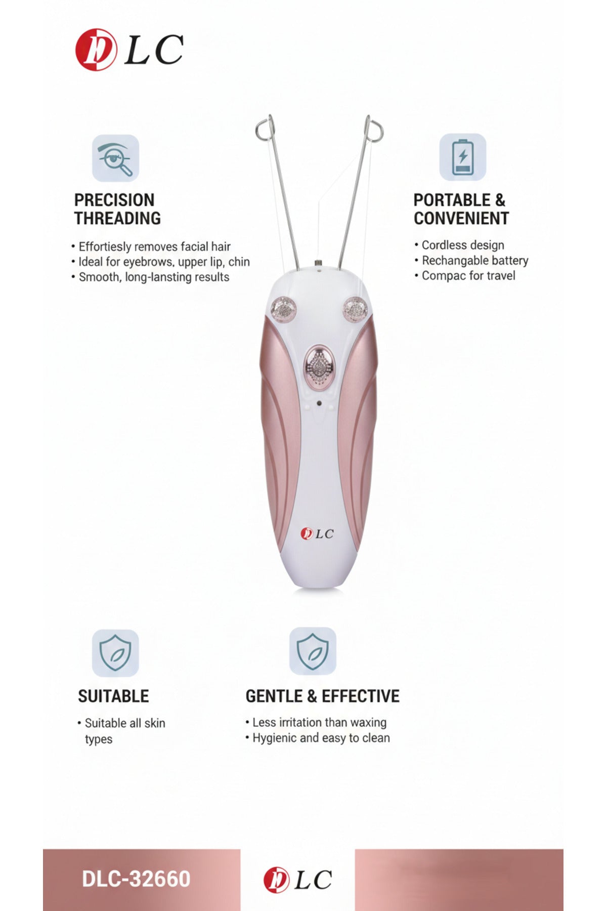 DLC Electric Threading Epilator Corded 12V 5W Facial Hair Remover for Women DLC 32660