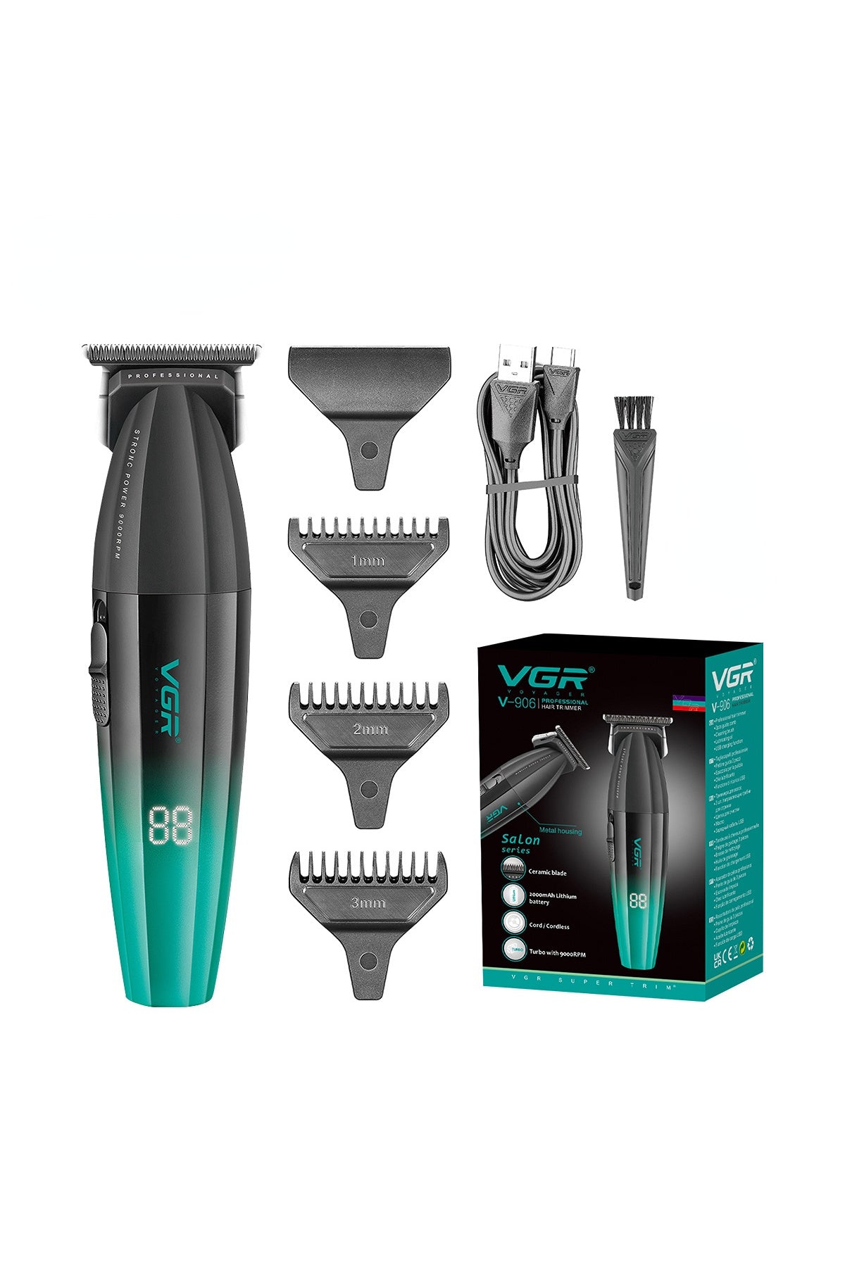 V-906 green with box VGR Hair Clipper Professional Hair Trimmer 9000 RPM Barber Hair Cutting Machine