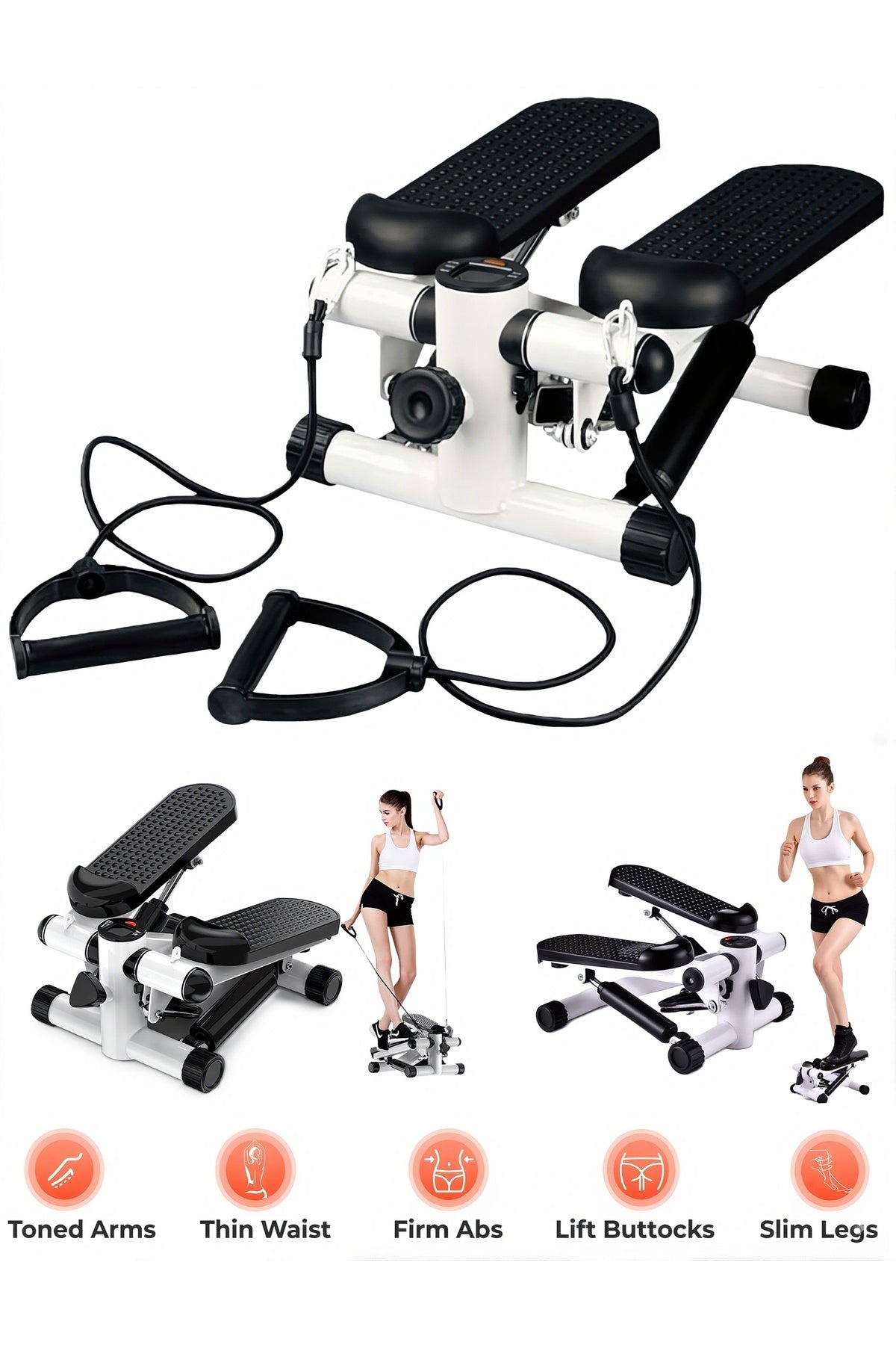 Mini Stepper Exercise Machine Resistance Band Fitness Hydraulic Cardio Trainer Equipment