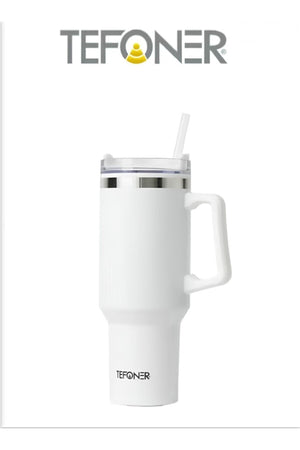 A thermal mug that keeps drinks hot or cold. A 40oz (1.2L) insulated coffee mug. A thermal mug.