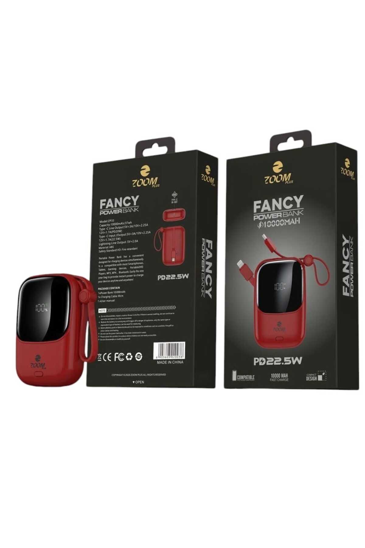 10000mAh Power Bank with Digital Display and 22.5W Charging Power with Built-in Type-C and iPhone Cable