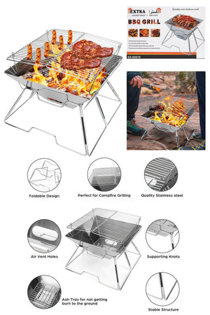 EXTRA Home Foldable BBQ Charcoal Grill Fire Pit Outdoor Barbecue Camping Grill EX-83676