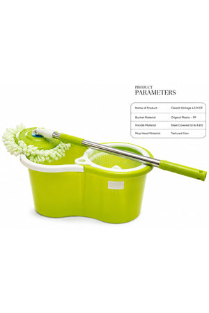 4.5M DF Spin Mop & Bucket Set with 360° Rotating Stainless Steel Handle Microfiber TextUred Yarn Mop Lime Green