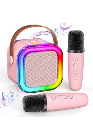 2 Mic K12 Karaoke Machine Portable Bluetooth 5.3 PA Speaker System with 1-2 Wireless, White/Pink