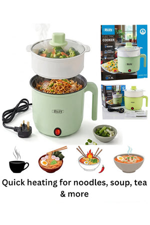 RUAY 1.5L Mini Electric Cooker Noodle Rice Cooker Steamer Dual Layer Hot Pot Kitchen Appliance RA96