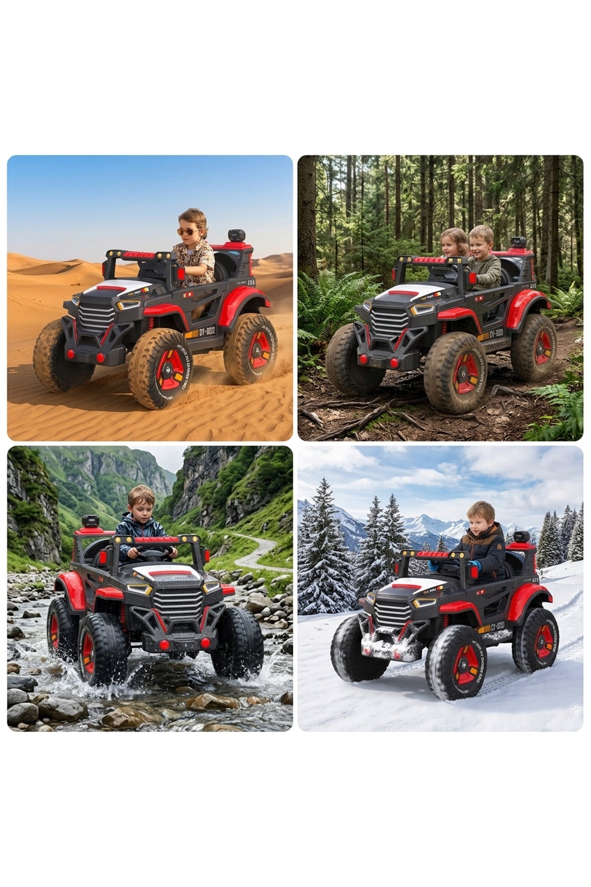 12V Kids Rechargeable Electric Ride On 4x4 Jeep Car Remote Control, LED Lights, Music, USB BC1200