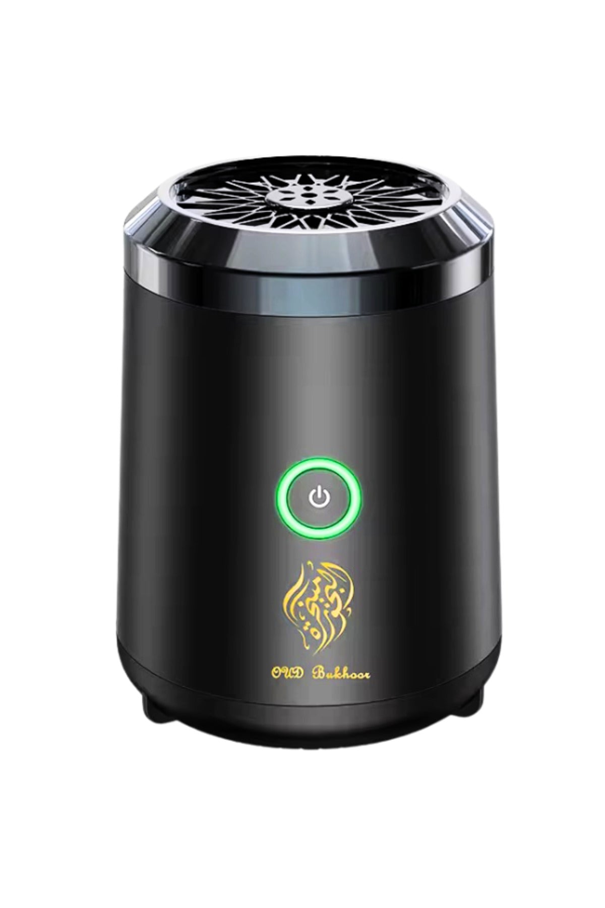 A small electronic incense burner with an Arabic design, suitable for home, office, and small cars. Rechargeable via USB port